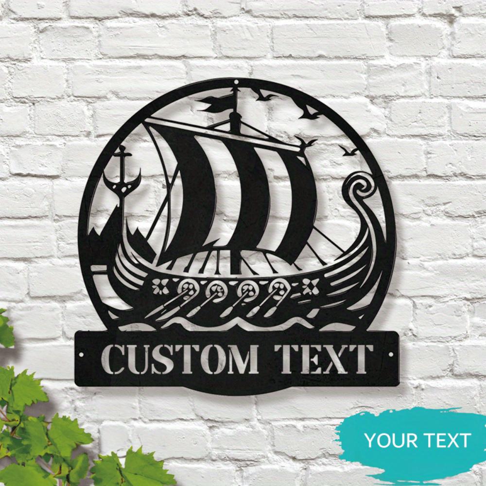 Unique Custom Viking Ship Metal Wall Art Nordic Nameplate Round Decor