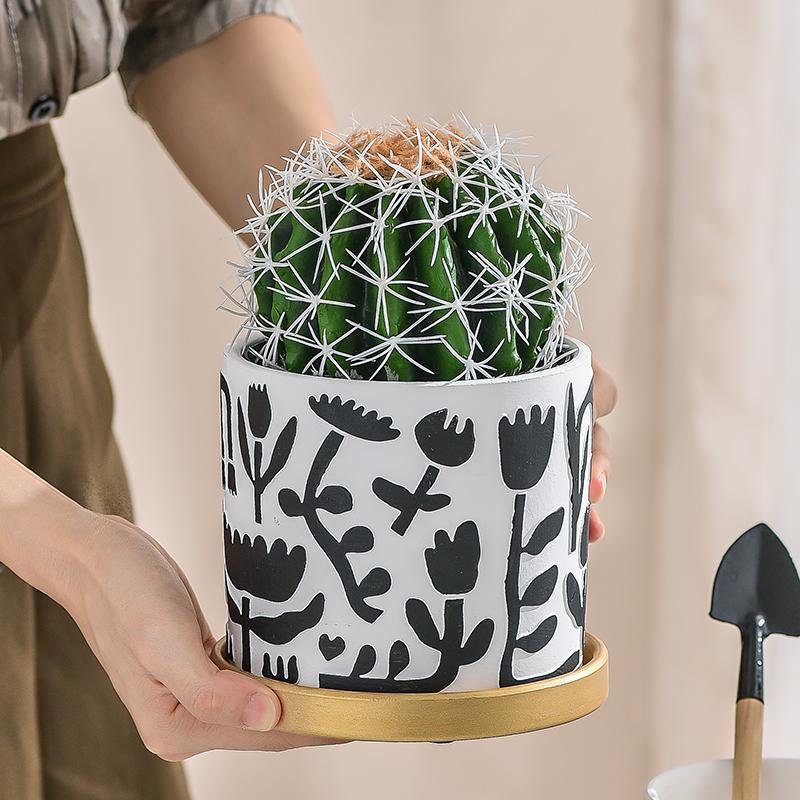 Creative Cylindrical Ceramic Flower Pot Gardening Decoration Succulent Plant Potted Flower Vase Interior Countertop Flower Pot