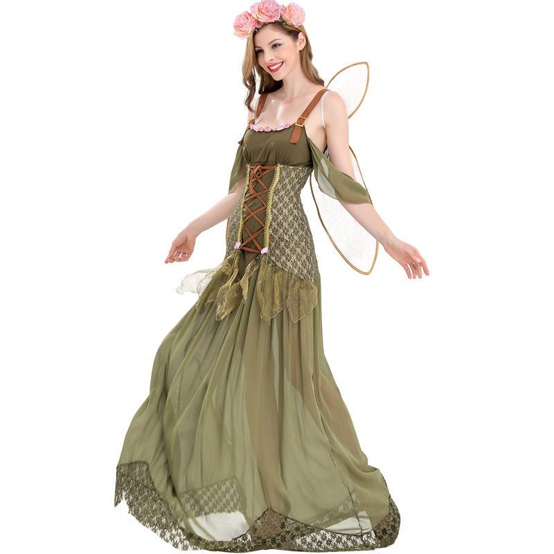 Cosplay Halloween costume, green forest magic butterfly flower fairy princess dress angel dress COS dress