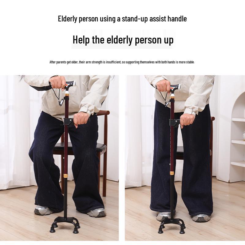 Yunxiang Verstellbare Vierfuß-Gehhilfe für Senioren - Rutschfest, Teleskop-Gehstock mit Licht, Aluminiumlegierung