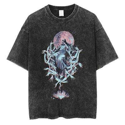 Camisetas de Algodão Estonado Vintage Tops de Manga Curta Camisetas Gráficas de Anime para Homens Mulheres Casual Ajuste Solto Camisetas Oversized