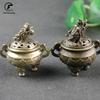 Antique Copper Tripod Incense Burner with Dragon Head Cover Brass Caldron Censer Chinese Pattern Incense Holder Home Desk Decor
