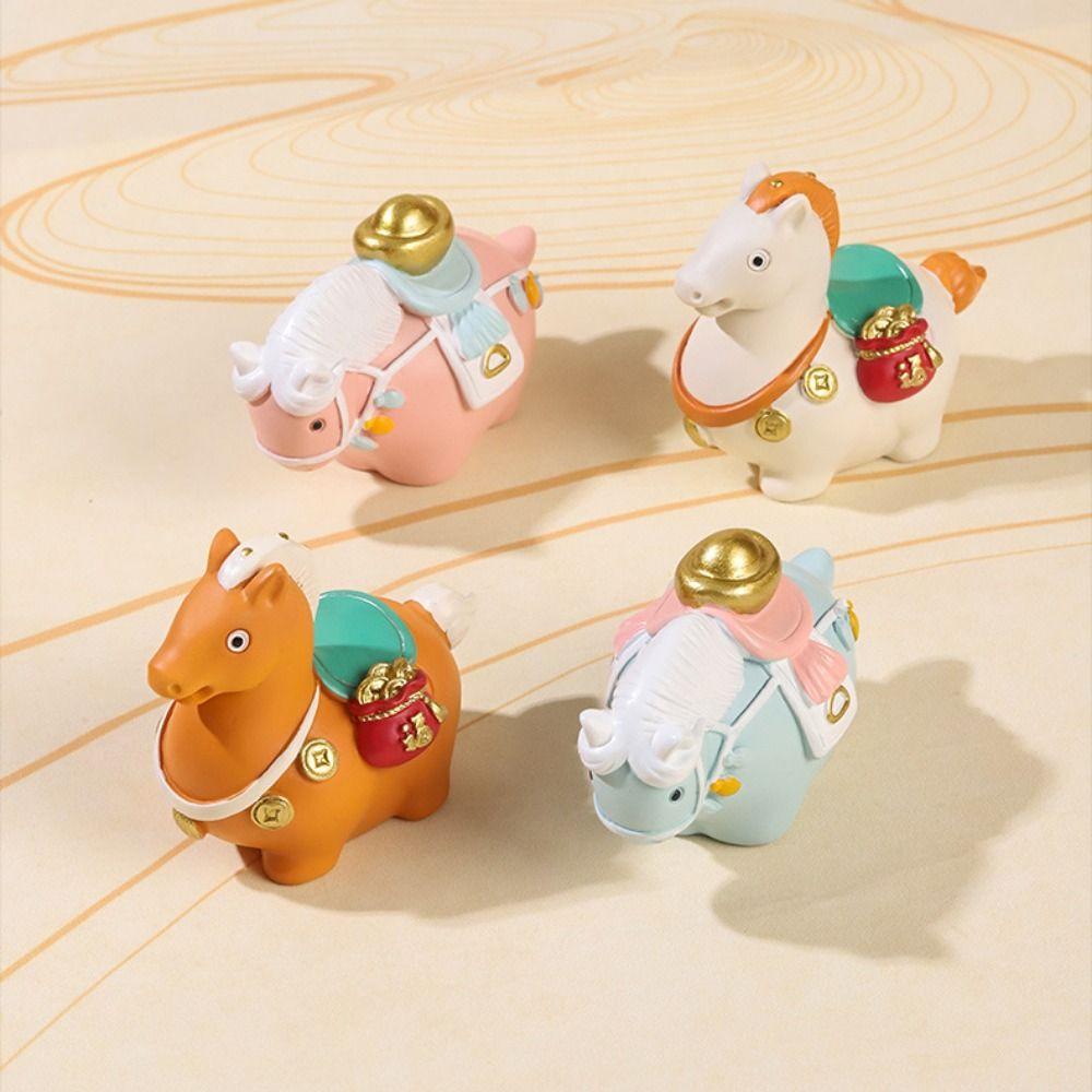 Vivid Design Rotatable Pony Figurine Resin Zodiac Horse Figurines Horse Statue  Spring Festival