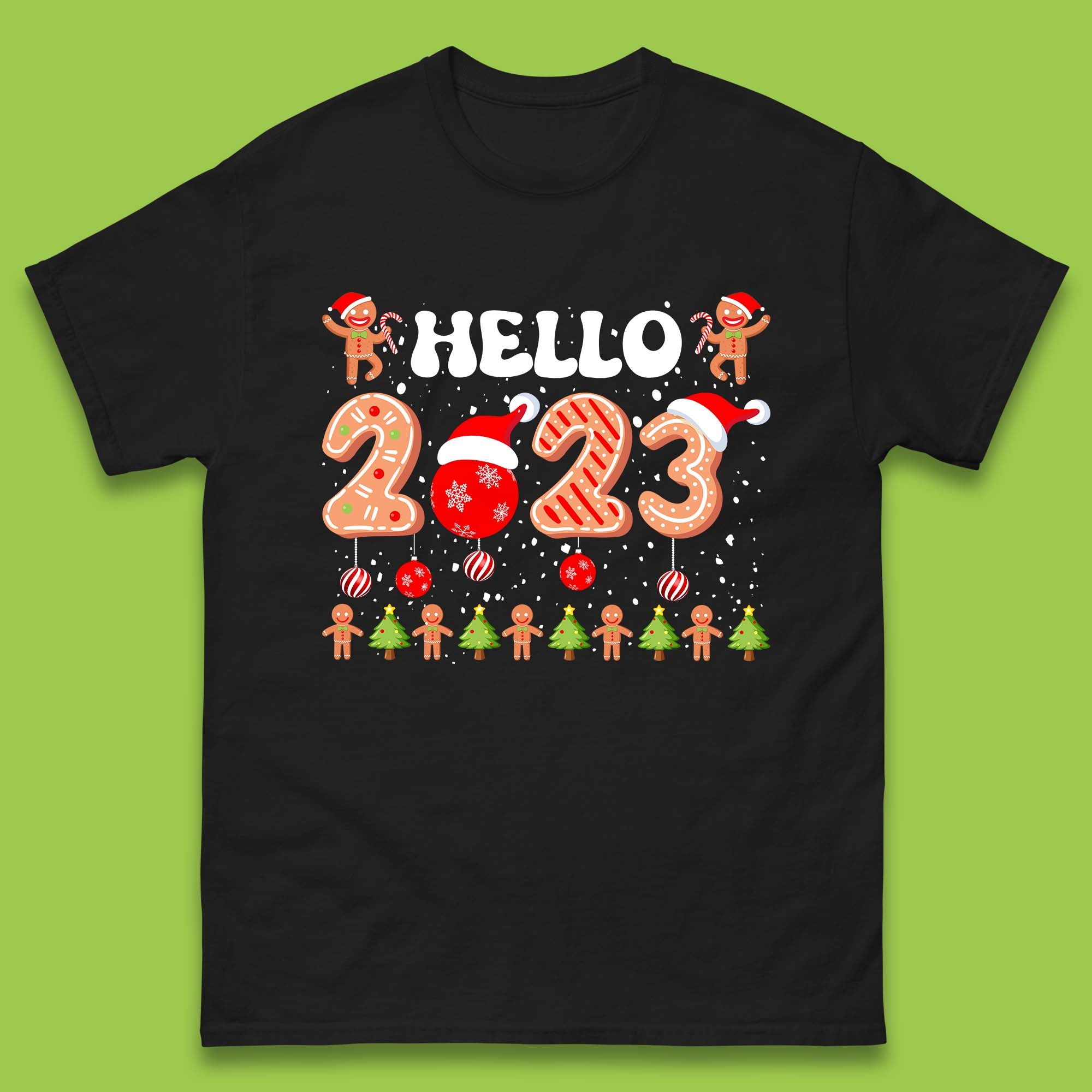 Hello 2023 Merry Christmas Gingerbread Xmas Cookies Mens Tee Top 2XL