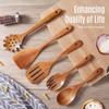 5 PCS Wooden Spoons for Cooking Natural Teak Kitchen Utensils Set Smooth Non-Stick Surface Cooking Utensils Set Soft Comfort-Grip Wooden Spatula Set