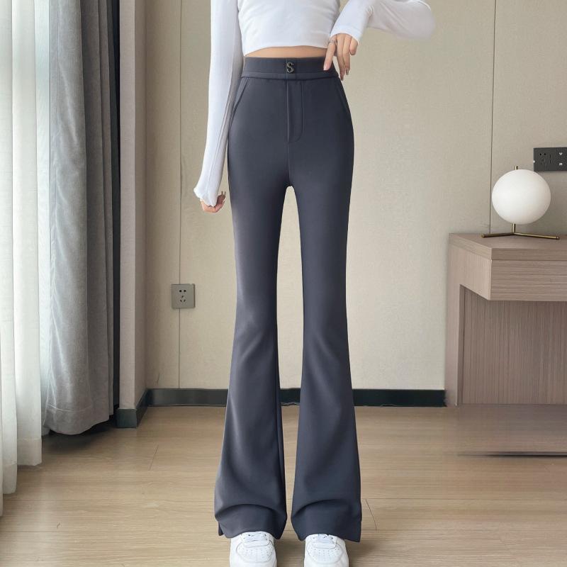Elegant High-waisted Micro-flared Pants for Autumn Wear New Stretch Elasticated Waist Suit Pants Slim Slit Casual Trousers