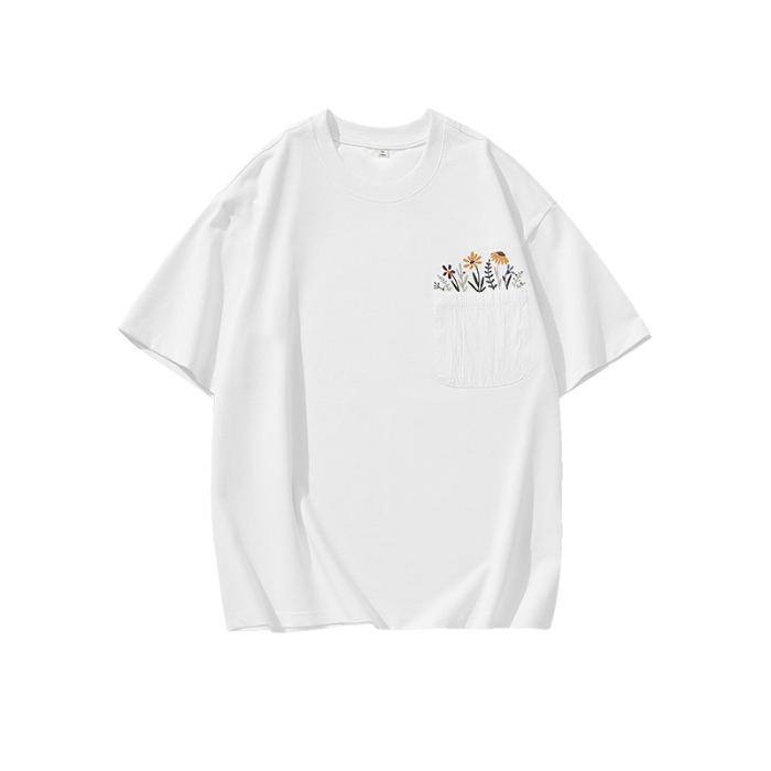 

275G Heavy Pure Cotton Embroidered Short-sleeved T-shirt for Men s Summer New Loose Large-size Half-sleeved Shirt 4XL