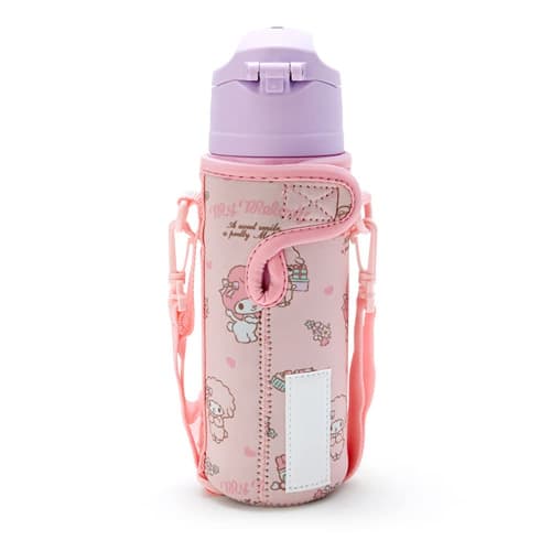 SANRIO Children's Water Bottle 470ml Direct Drinking One-touch Stainless Steel Bottle My Melody Cold Storage Includes Pouch with Shoulder Strap Includ