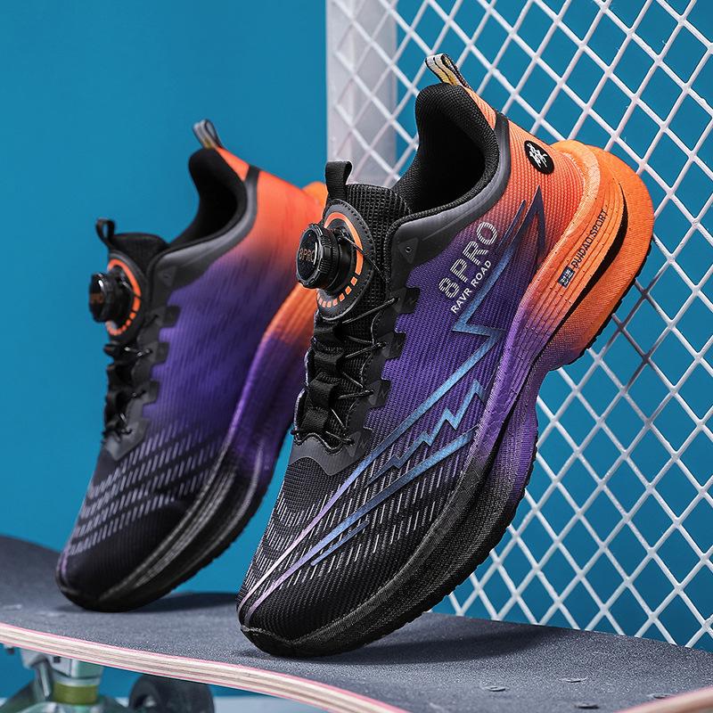 Carbon plate racing shock absorption soft-soled running shoes men and women couples rotating buckle young students sports shoes