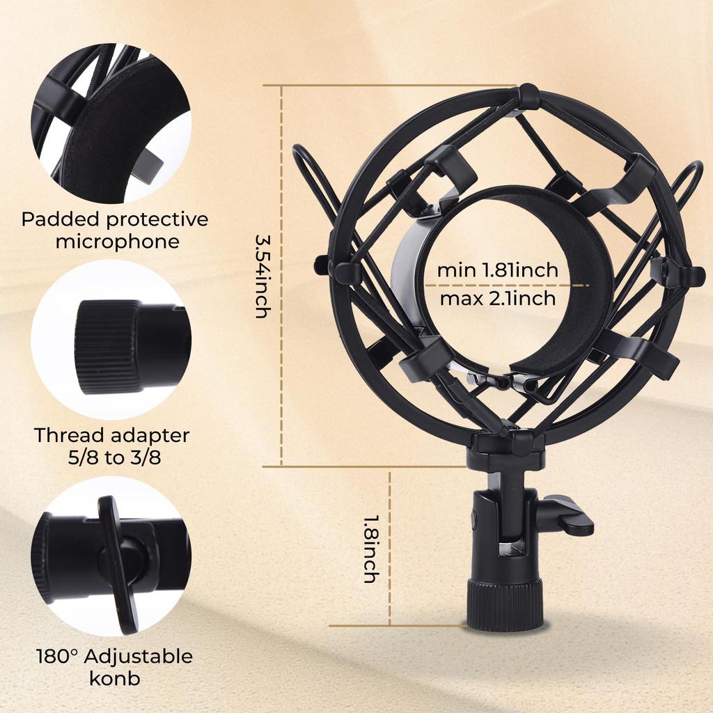 Lukvcoe Universal Shock Mount Microphone Holder with Windshield Vibration Isolation Suspension Clip Compatible with Condenser Microphones 47mm-53mm