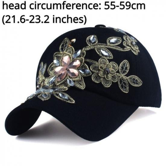 Women Casual Baseball Cap Glitter Crystal Flower Hat Diamond Travel Outdoor Hat