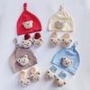 Windproof Hat and Floor Socks Set for Infants Cute Bear Baby Beanie Cap, Newborns Knotted Hats Cartoon Toddlers Bonnet