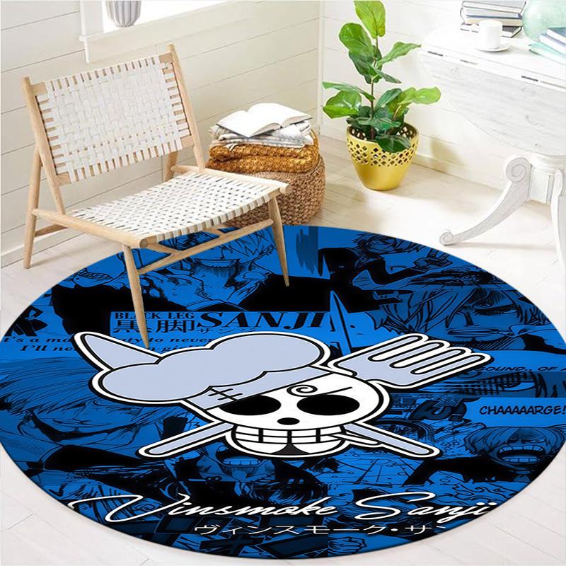 One Piece Straw Hat Pirates Round Area Rug Carpet Rug For Living Room Bedroom Sofa Playroom Decor Nonslip Floor Mat