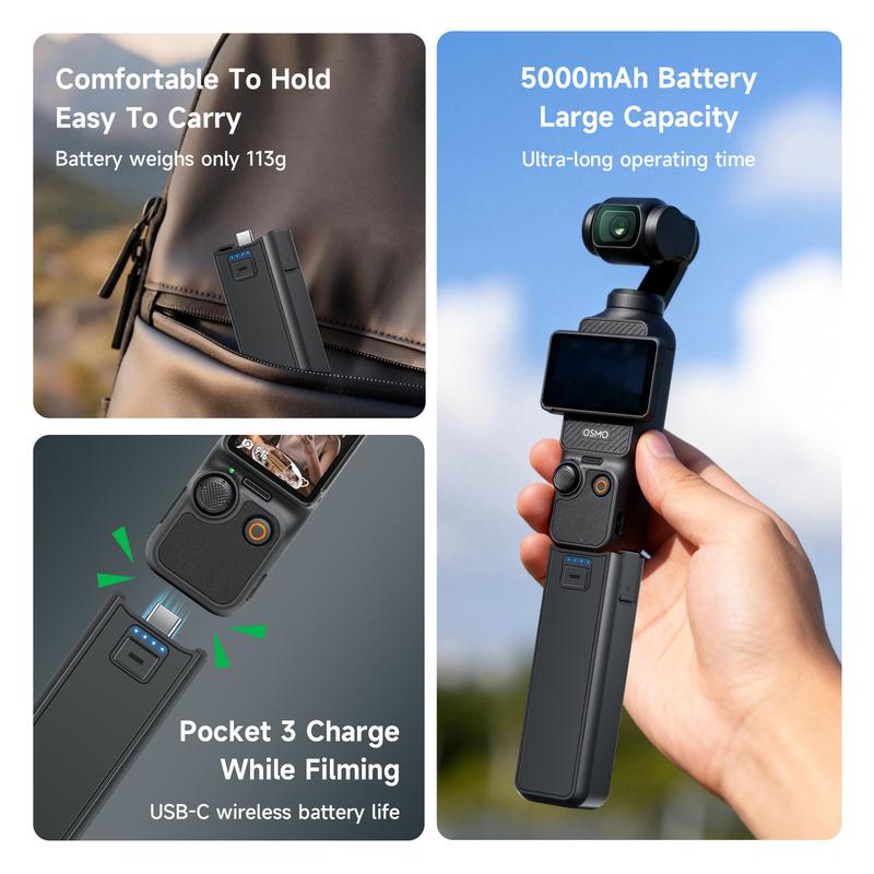 Акумуляторна ручка високої ємності 5000 мАг для DJI Osmo Pocket 3, Швидкозаряджувана ручка-акумулятор з різьбою 1/4" знизу для Pocket 3