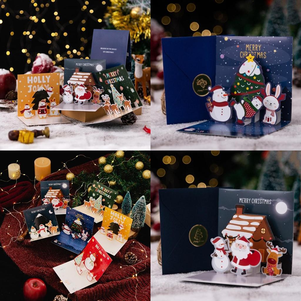 

6pcs/set Christmas Cards Handmade for Pop Up Greeting Card with Envelopes Sti X3UC China Mainland