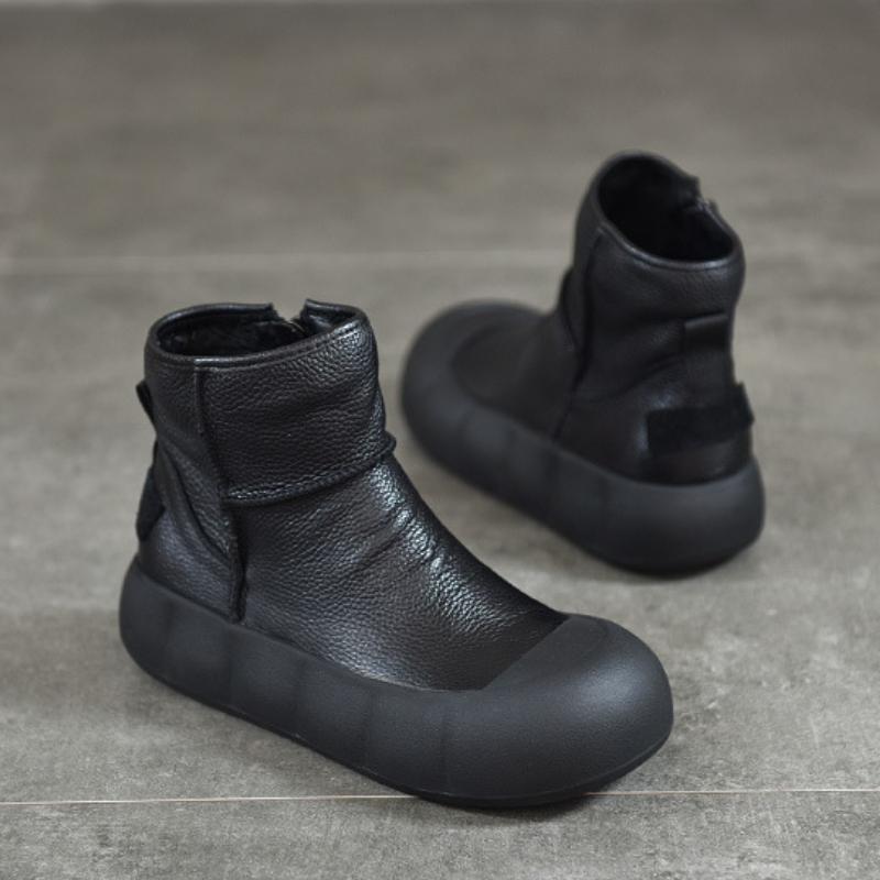 Johnature Vintage Handmade Genuine Leather Thick Soled Short Boots Round Toe Women's Flat Platform Shoes