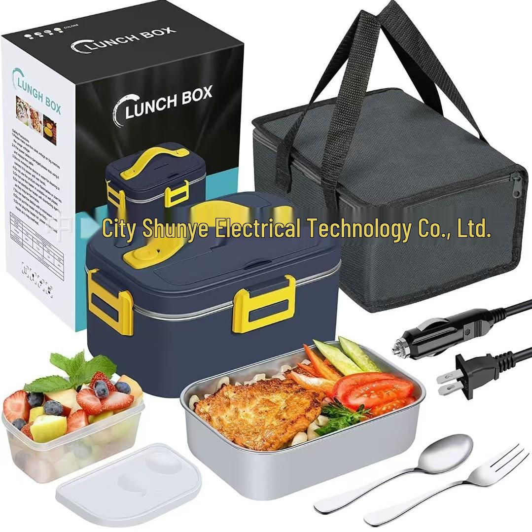 1.8L Electric Heated Lunch Box, 304 Stainless Steel Insulated Meal Container US 12V-24V-110V Stainless Steel Liner