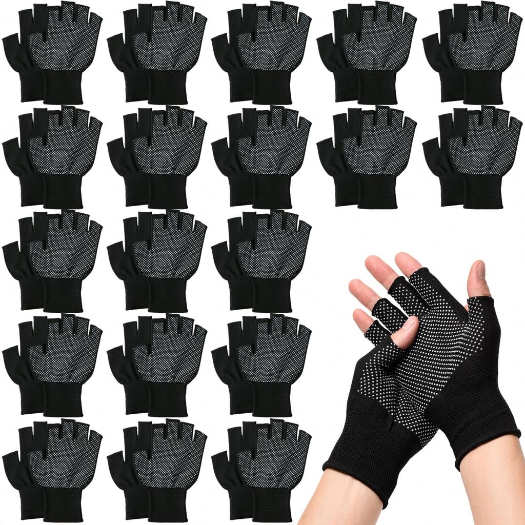 Sweet Plus Fingerless Work for Gardening and Smartphone Use with 20 Gloves, Thin, Breathable, Sweat-Wicking, (Black, 5-Fingerless, Elastic, Pairs)