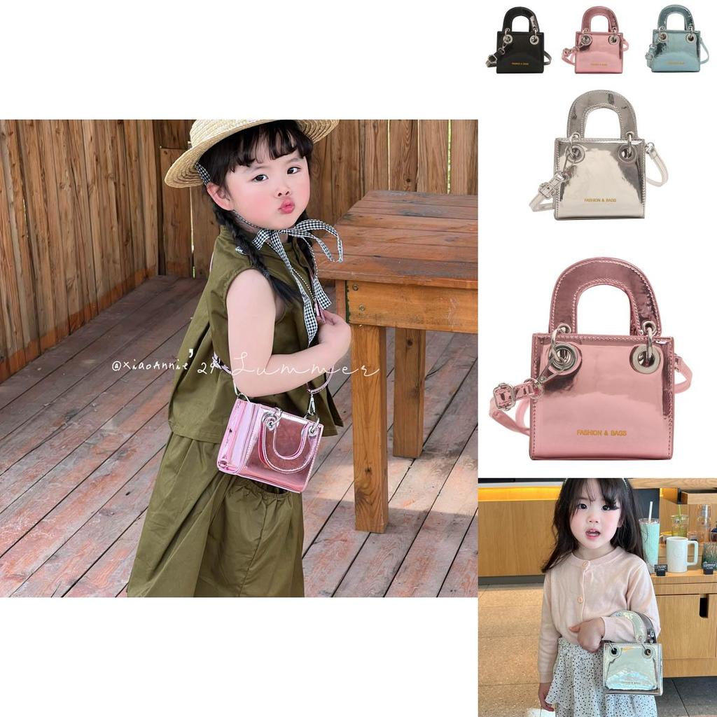 Stylish Kids Crossbody Bag Fashionable Shiny Pu Leather Small Square Bag For Boys Girls