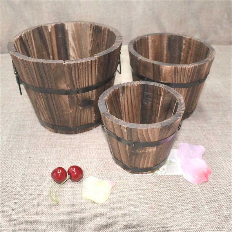 Planter Pots Wood Flower Barrels Indoor Outdoor Decors Succulent Plant Bucket for Garden Farmhouses Home Decorations
