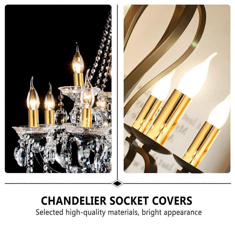 Water Crystal Chandelier Candle Sleeves for Lamp 6Pcs Golden Candle Base Covers