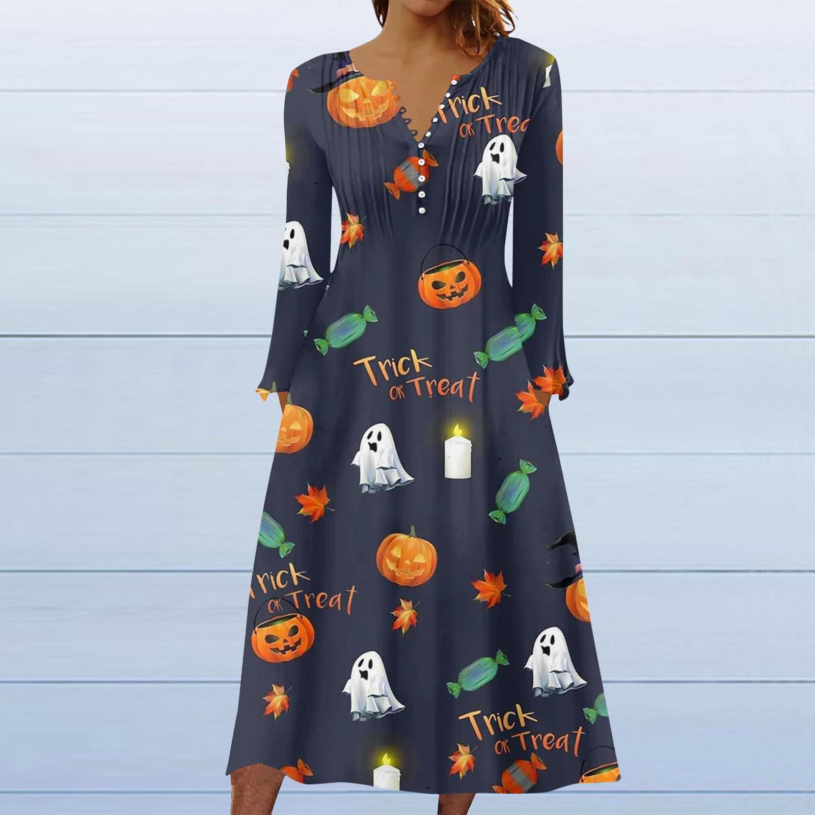 

Женское платье с круглым вырезом и длинными рукавами с принтом на Хэллоуин, вечернее повседневное платье S