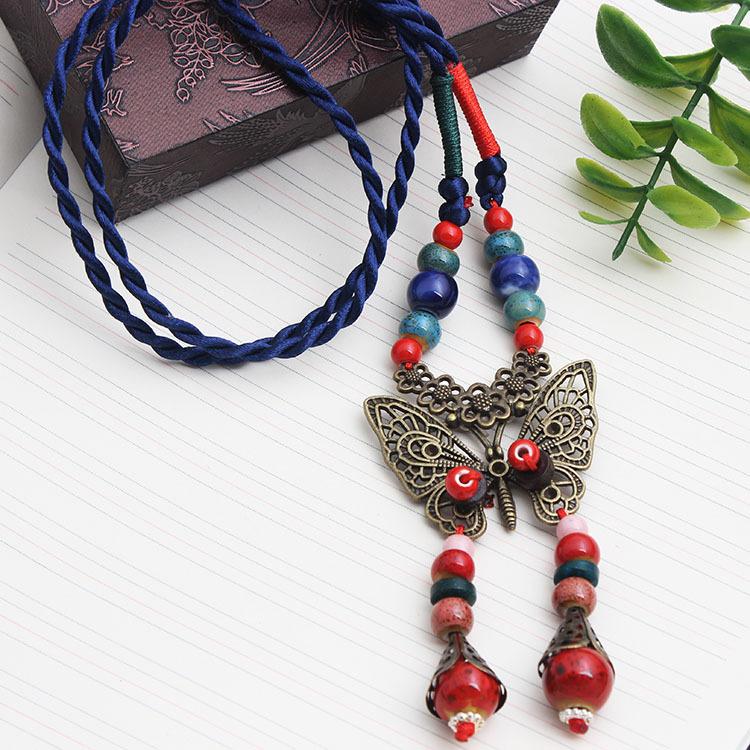 Original Ethnic Style Versatile Clothing Accessories Flower Pendant Temperament Long Necklace Retro Pendant Sweater Chain Autumn and Winter
