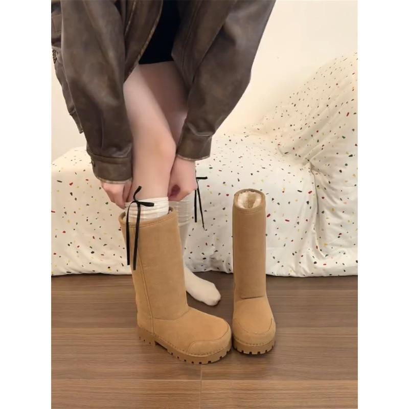 Ugly Cute Big Head Thick-soled White Snow Boots Women's Winter Velvet Babes Long Boots Cotton Boots