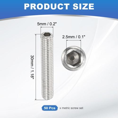 PATIKIL Hex Socket Set Screws, M5x30mm, 50-Piece Set, Internal Hex, 304 Stainless Steel, Corrosion-Resistant, for Fixing Door Handle Repairs and Light