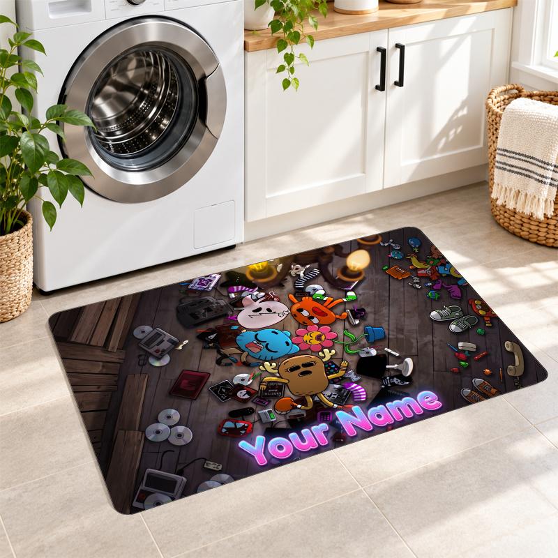 Amazing World of Gumball Custom Text Flannel Floor Rug Soft Kitchen Mat Personalized Non Slip Carpet