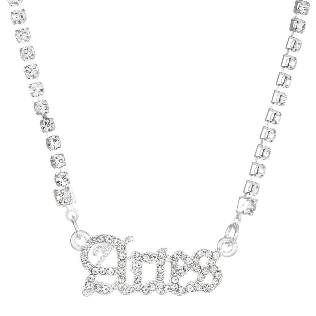 Fashion Twelve Zodiac Super Flash Rhinestone Inlay Necklace Sweater Chain Pendant