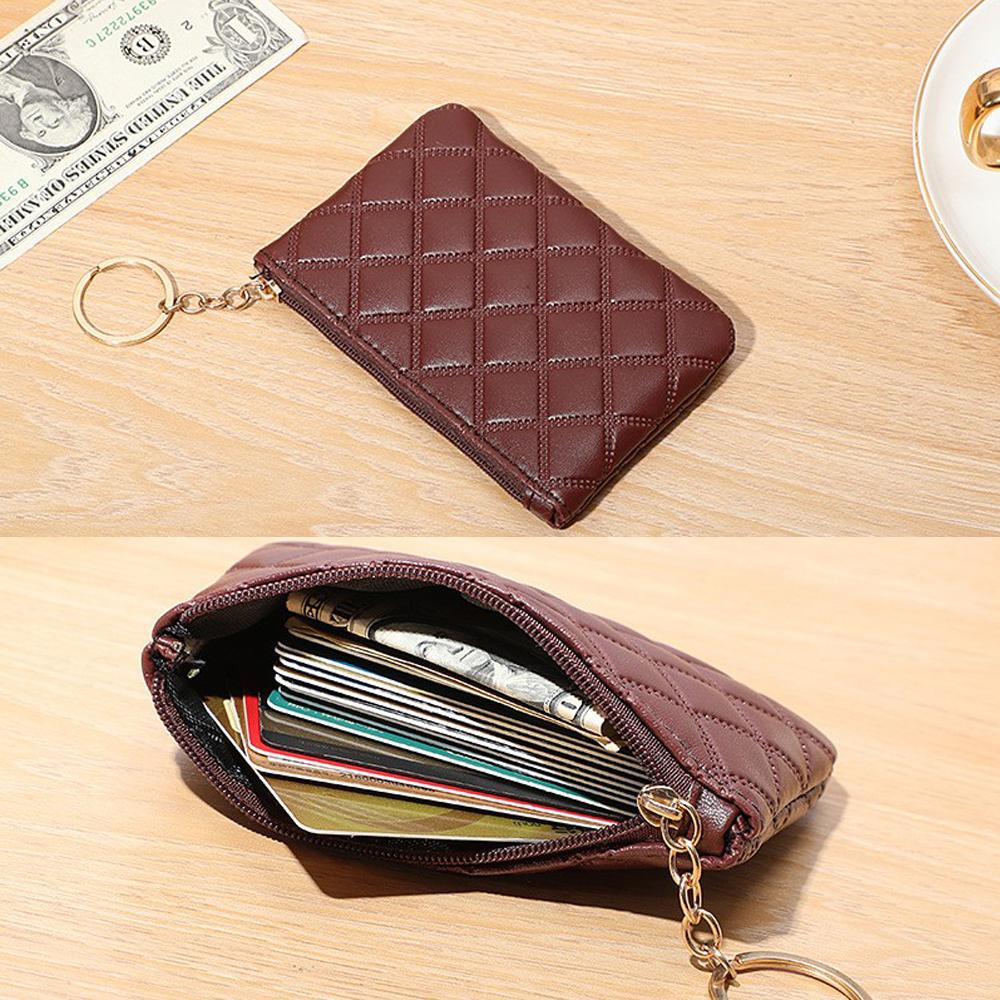 Black PU Mini Coin Wallet Classic Diamond-checkered Zipper Key Bag Money Pocket Purse Women Small Card Holder Coin Purse 6 Color