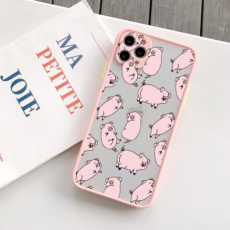 Bumper Phone Case For iPhone 16 12 11 14 13 15 Pro Max 16 7 8 Plus SE2020 X XR XS Cute Cartoon Pig Camera Protection Back Cover