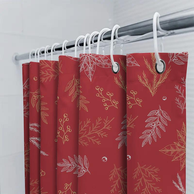 Luxury Christmas Shower Curtain Floral Print Home Decoration Waterproof Red Bath Mat Set Decoration For Bathroom Red/Floral Desi