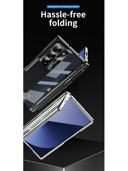 Samsung Z Fold7/6 Case: Dual Hinge, Pen Slot, Electroplated Transparent Shell, Full Coverage Protection.