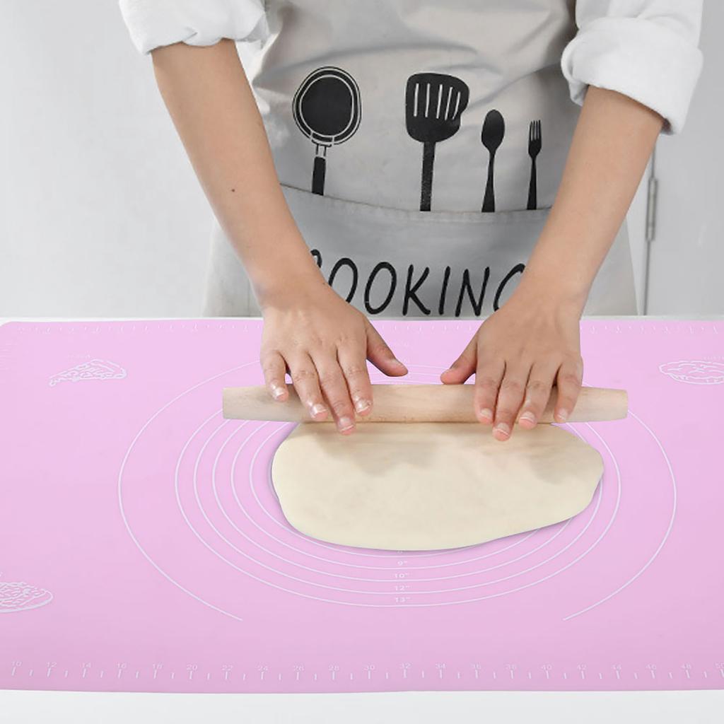 Household Silicone Non-Stick Baking Mat with Scales Rolling Dough Pad Kitchen Baking Tools(Pink 45x65cm)