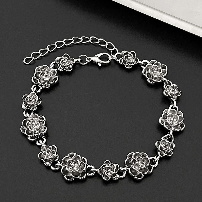 Retro Vintage Rose Bracelet Link Chain For Women Alloy Flower Bracelet Temperament Jewelry Fashion Gifts Accessories