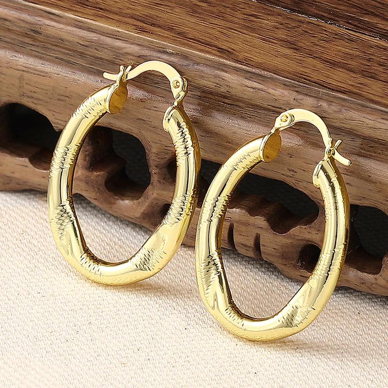 Huitan 2025 Series Gold Color Hoop Earrings for Women Twist Carve Pattern Trendy Circle Earrings Metal Fashion Versatile