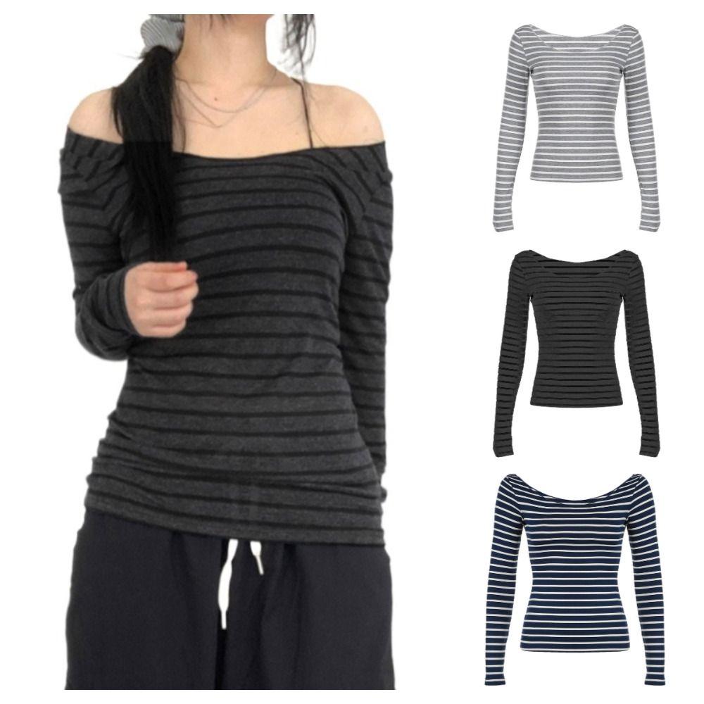 

Базовая футболка с длинным рукавом, круглым вырезом, открытыми плечами, простые рубашки с низом, женские, Y2k, женские S темно-серого