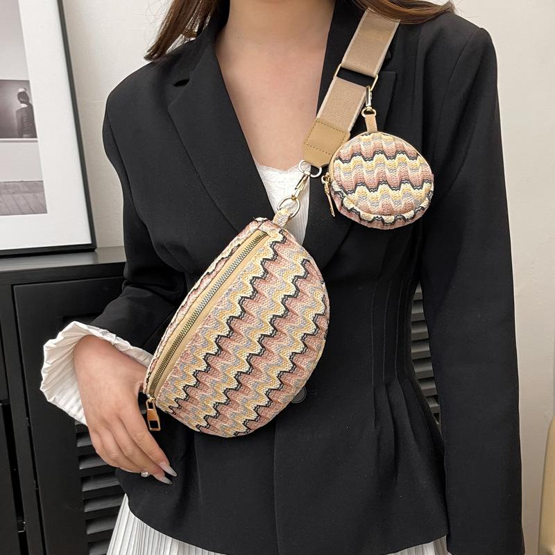 New Trendy Fashionable Mother Child Chest Bag Personalized Stripe Ethnic Style Crossbody Bag High end Simple Versatile Waist Bag