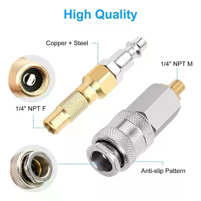 3PCS Heavy-Duty CopperAir Nozzle With Quick Connector, Screw On Tire Inflator Chuck For Tire Inflator Gauge Compressor