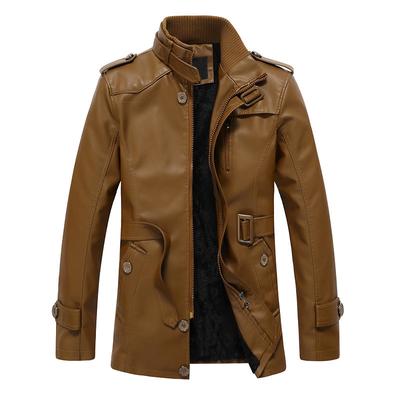 Heren Herfst en Winter Plus Size Warme Rits Bovenkleding Dunne Fleece Verdikte Losse Casual Kraag PU Bikerjack