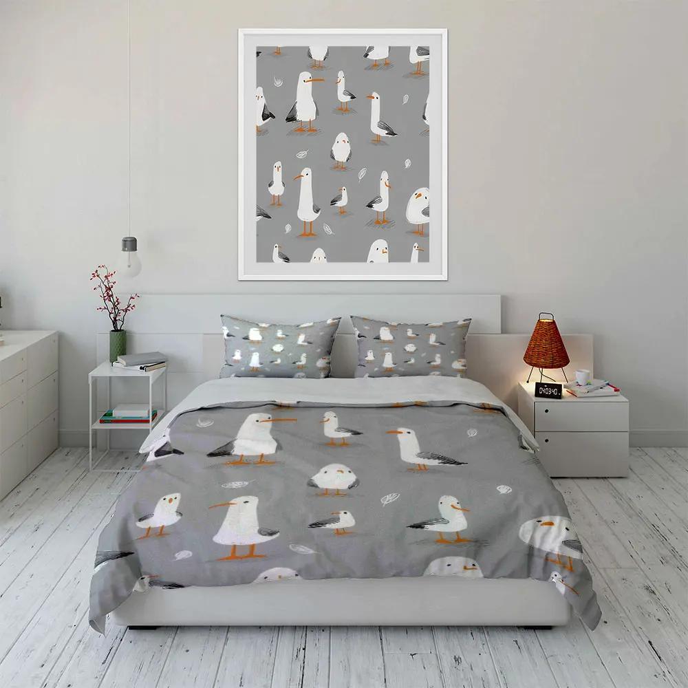 Seagull Print Home Decor Set Bedding Set with 1 Duvet Cover 2 Pillowcases Single Double King Queen, Gift