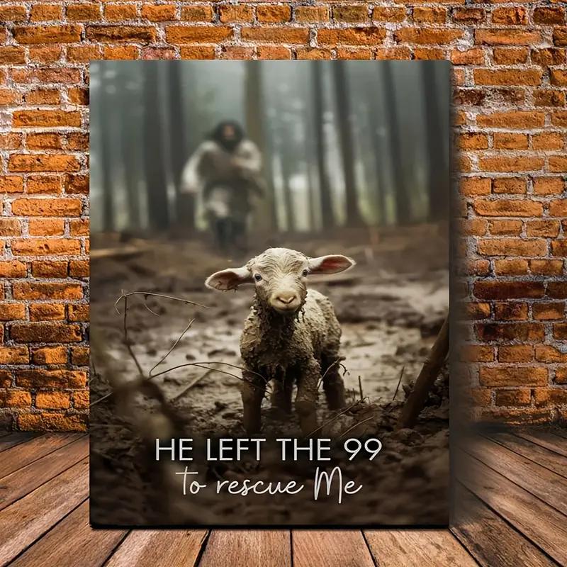 No Framed Canvas Painting, He Left The 99 To Rescue Me, Man And Lost Sheep,Christian Wall Art,Wall Art Prints 21X30CMNo Framed