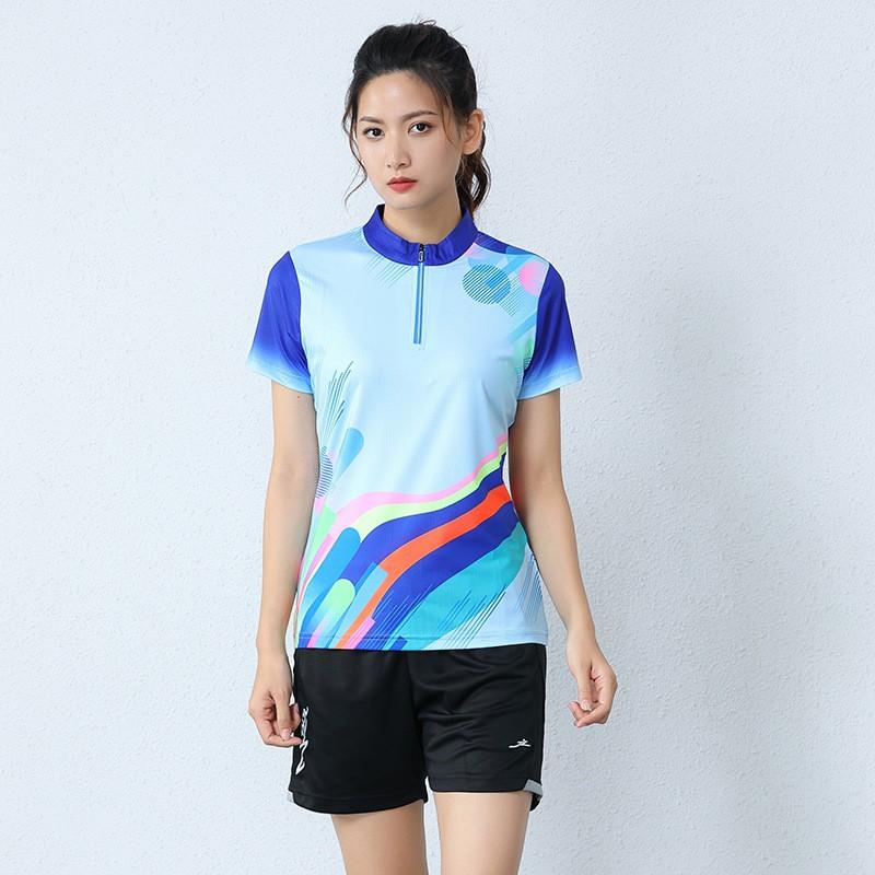 Unisex Badminton Sport Shirt Quick-Dry Breathable Mesh Half-Zip Top Tennis Volleyball Running