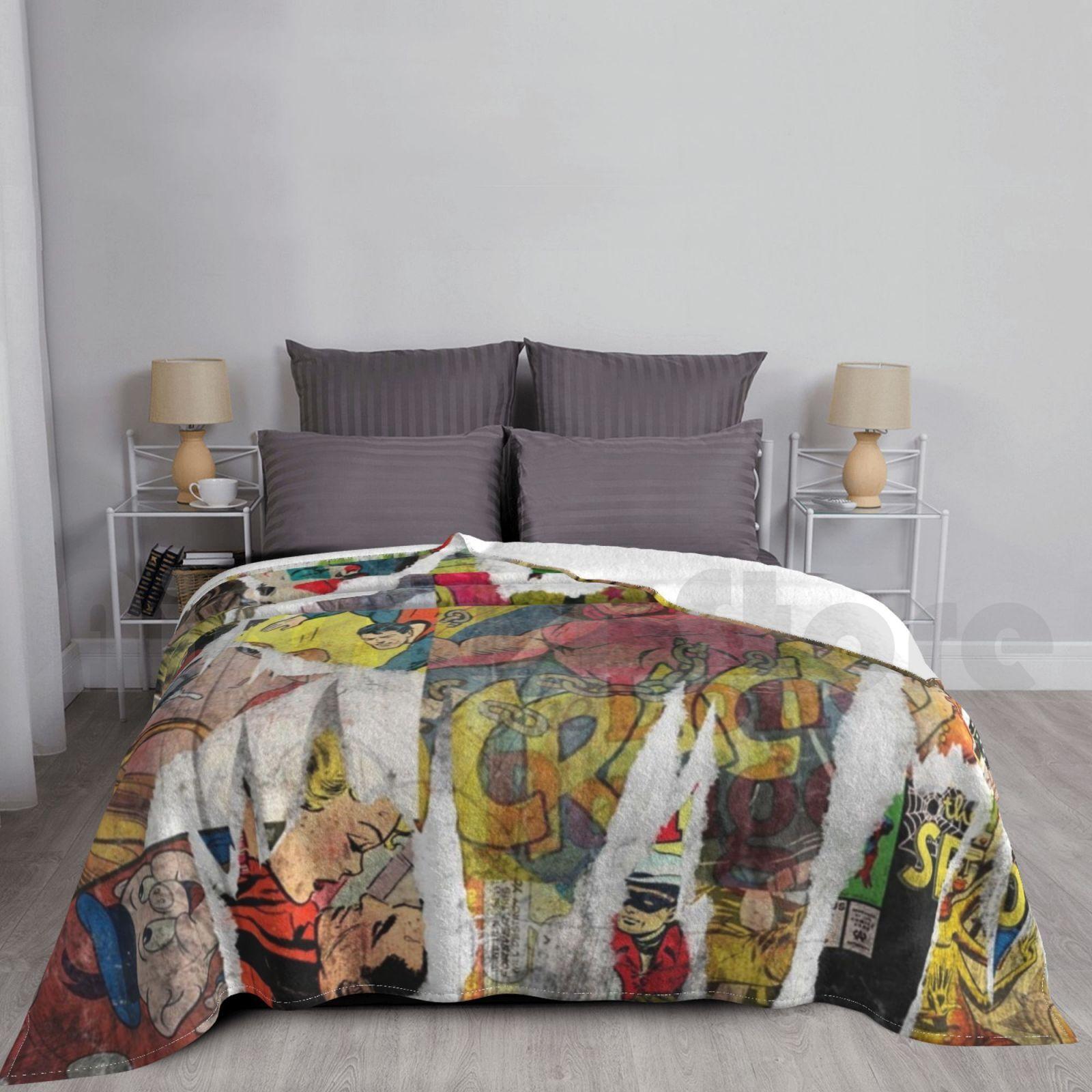 Vintage Pop Art Comics Collage Blanket For Sofa Bed Travel Vintage Comics Pop Art Comics Comics Collage Cartoon Size: 75*100cm, Weight: 230 GSM