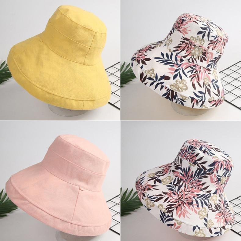 Wide Brim Cotton Summer Hat Women Packable Reversible Floral Bucket Hat UV Sun Protection Wide Brim Summer Beach Cap Double Sided Floppy Sun Hats CLE