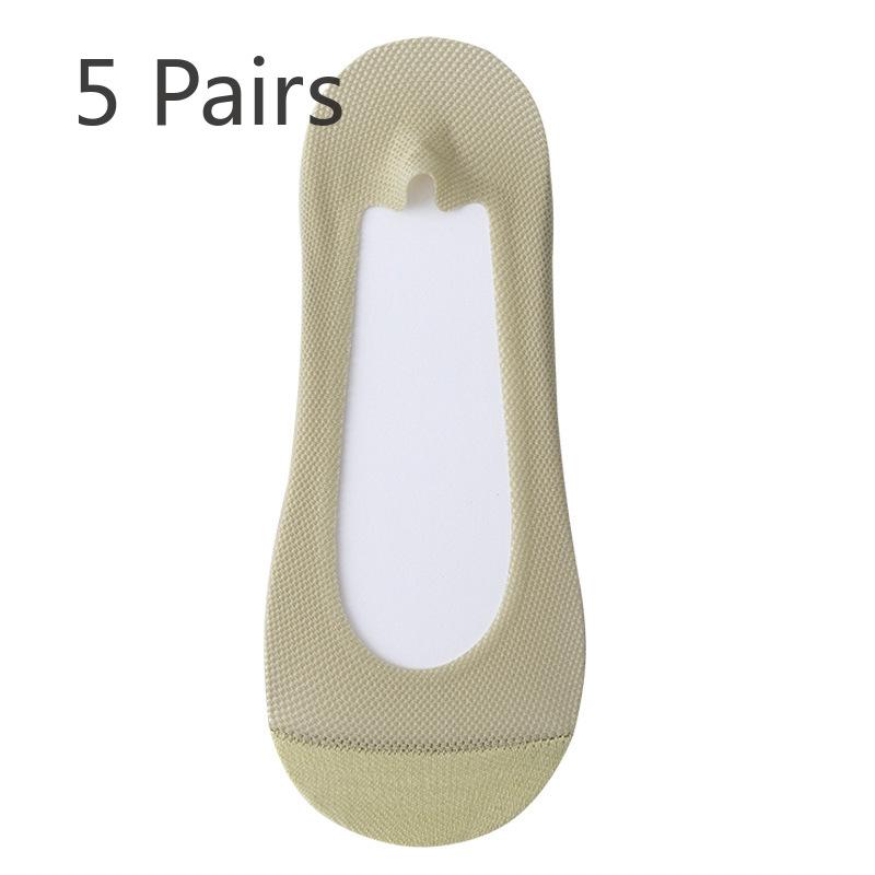 5 Pairs of Women's Spring and Summer Shallow Cut Anti Slip Perforated Net Invisible Boat Socks