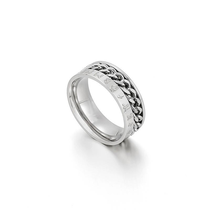 Men's Titanium Steel Rotatable Chain Ring with Embossed Pattern and Built-in Bottle Opener