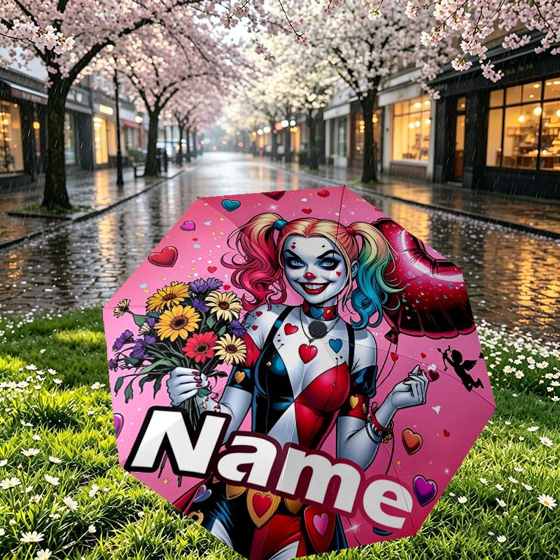 Custom Name Personalized Superhero Print Umbrella, Auto Open Close, 8‑Rib Sturdy Frame, Commute Camping Hiking Use, Birthday Gift